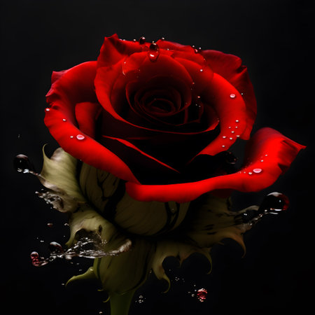 Amazing Rose with water splash and drops isolated, generative aiの素材