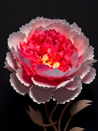 Creative illustration of a Peony in black background. Generative AIの素材