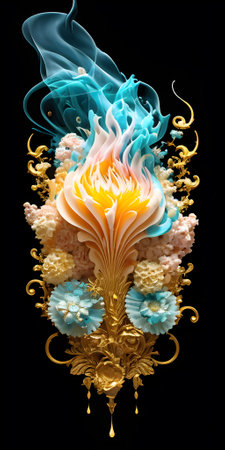 Creative art illustration with papercut flowers and smoke. Generative AIの素材