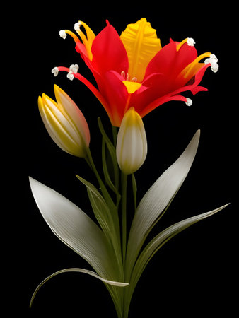 Creative illustration of a Lily in black background. Generative AIの素材