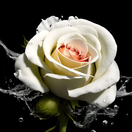 Amazing Rose with water splash and drops isolated, generative aiの素材