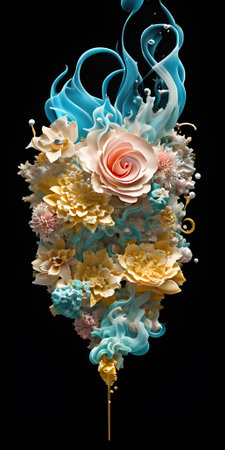 Creative art illustration with papercut flowers and smoke. Generative AIの素材