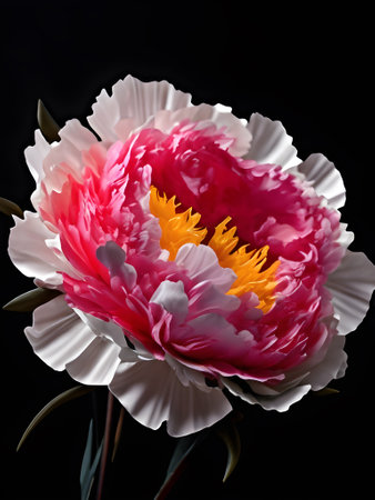 Creative illustration of a Peony in black background. Generative AIの素材