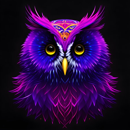 Abstract light neon style art portrait of a owl, Generative AIの素材