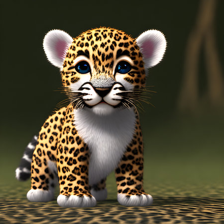 Cute tiny little leopard cub illustration, Generative AIの素材