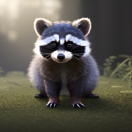 Cute tiny little Raccoon cub illustration, Generative AIの素材
