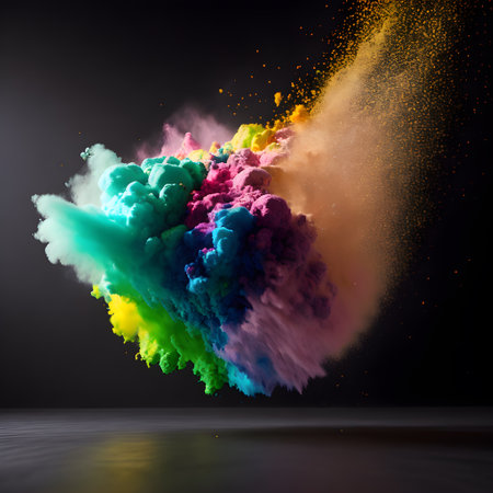 Colorful powder explosion in the air, vibrant festival of Holi. generative aiの素材