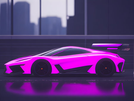 Futuristic electric concept car in cyberpunk city background. generative AIの素材