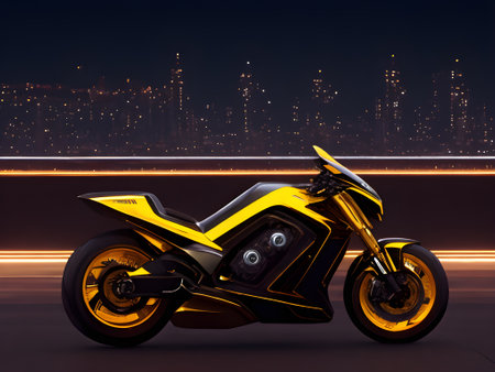 Futuristic concept motorbike in cyberpunk city background. generative AIの素材
