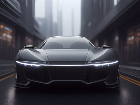 Futuristic electric concept car in cyberpunk city background. generative AIの素材