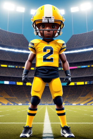 3d cartoon cute young american football in stadium background. Generative AIの素材