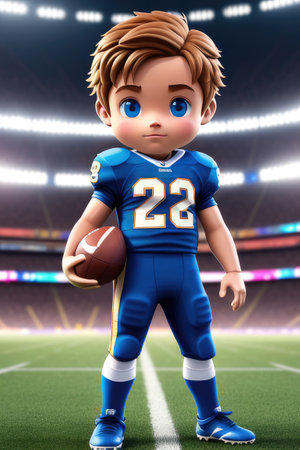 3d cartoon cute young american football in stadium background. Generative AIの素材