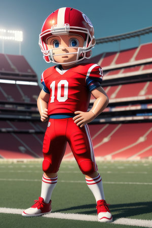3d cartoon cute young american football in stadium background. Generative AIの素材
