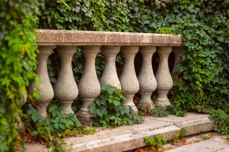 architectural element balustrade braiding twine green plantsの写真素材