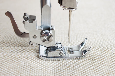 sewing machine makes a seam on fabric. sewing process