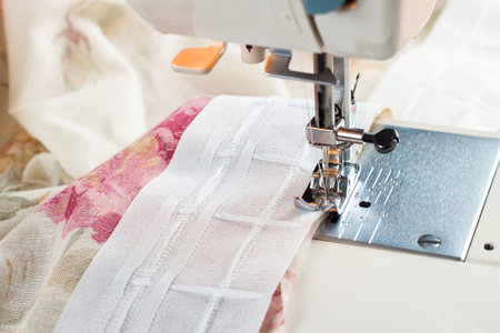 sewing process by a curtain tape on the sewing machine