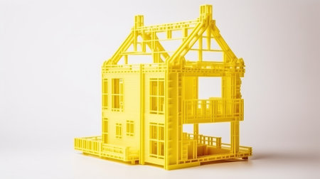 Prototype construction of a family house using a 3D printer, new technologies. Header banner mockup with copy space. AI generated.の素材