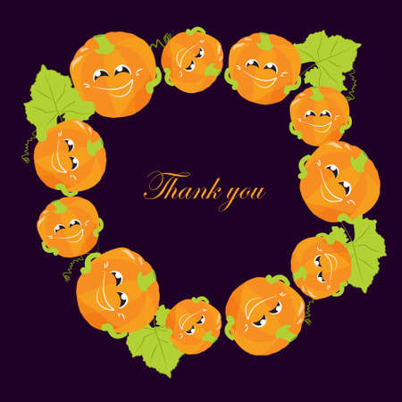 cute wreath with pumpkin and greens, vector hand drawing for design of banners and greeting cards for Halloweenのイラスト素材