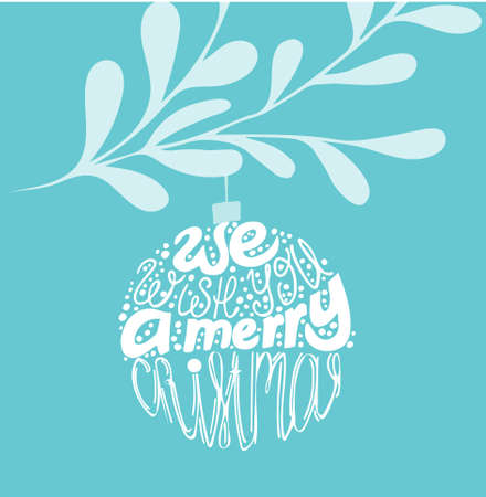 lettering merry christmas, text inscribed in a round ball, vector illustration hand drawnのイラスト素材