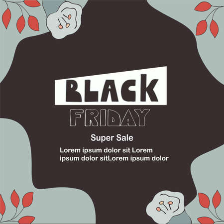 black friday banner, template with floral elements and abstract background, vectors illustrationのイラスト素材