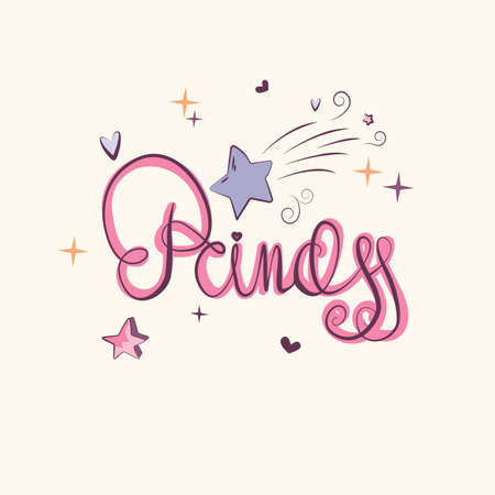 romantic cute lettering princess, vector drawing hand drawnのイラスト素材
