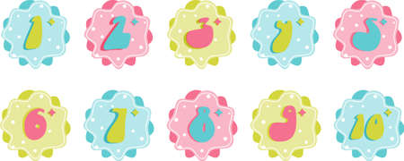 vector cartoon multicolored baby numbers, kids illustration, cute birthday card templateのイラスト素材