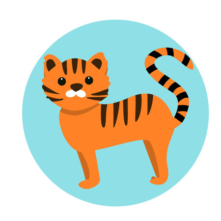 Cute cartoon tiger on isolated background, vector illustration in flat style for childish designのイラスト素材