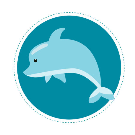 Cute dolphin in simple cartoon flat style on isolated background, vector illustration for kids designのイラスト素材