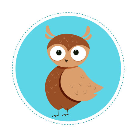 Owl in simple cartoon flat style on isolated background; cute vector illustration for childish designのイラスト素材