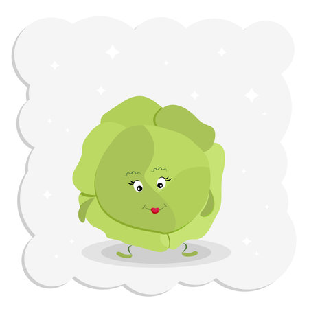 Cartoon head of cabbage isolated on white background. Fresh vegetables for a healthy diet. Vector illustration in flat styleのイラスト素材