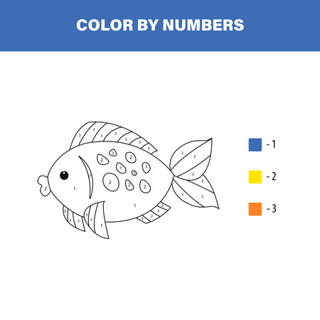 Color cute fish by number. Educational math game for children. Coloring page.のイラスト素材