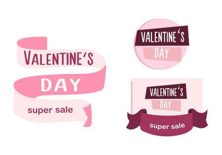 Valentines Day sale label template with ribbon. Vector illustrationのイラスト素材