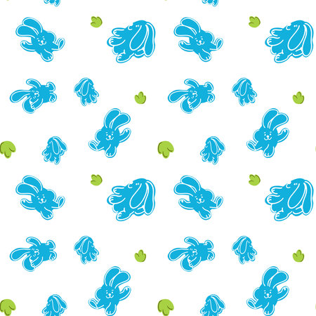Seamless pattern with blue easter bunny, endless texture for spring design. Vector illustrationのイラスト素材