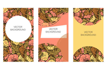 Template for social media, stories in romantic style, floral and abstract vector backgrounds with peoniesのイラスト素材