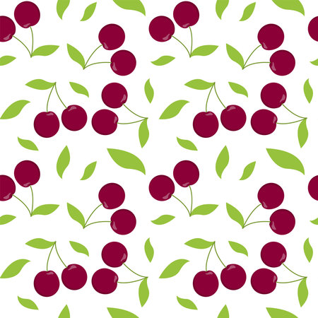 Cherry seamless pattern. Vector illustration of juicy berries on a white background. Juicy endless...