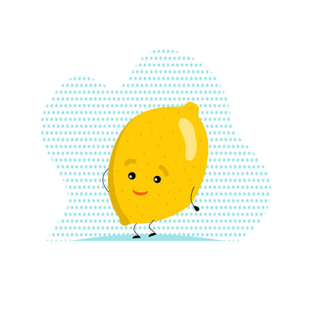 Lemon icon with face, arms and legs. Vector illustration in cartoon style, flat design. Cute fruitのイラスト素材