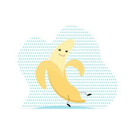 A cute banana with a face, arms and legs. Vector illustration in cartoon style isolated on background, flat design. Banana iconのイラスト素材