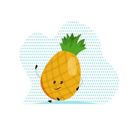Pineapple icon with face, arms and legs. Vector illustration in cartoon style, flat design. Cute fruitのイラスト素材