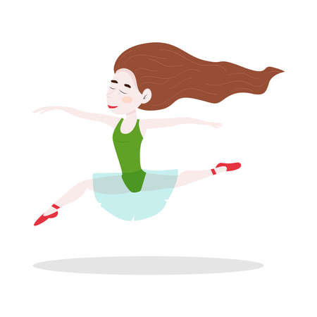 Young girl dancing ballet. Vector illustration isolated on white background. Simple cartoon style. Flat designのイラスト素材