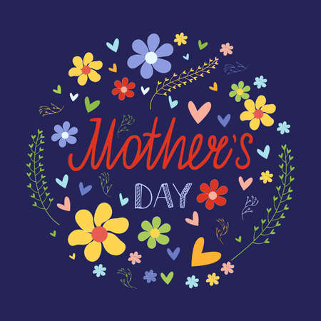 Mother's Day card template. Floral frame with lettering inscription. Vector illustrationのイラスト素材