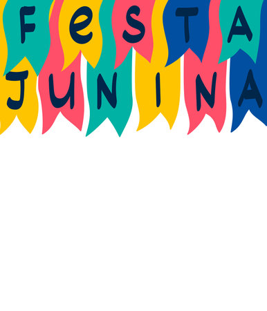 Festa Janina concept with lettering, and flags. Multicolored lettering for the Brazilian national...