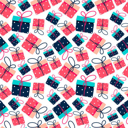 Gift boxes seamless pattern. Vector illustration. Endless texture for holiday designのイラスト素材