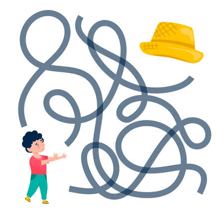 Cute cartoon boy character maze game. Labyrinth. Funny game for children education. Vector illustrationのイラスト素材