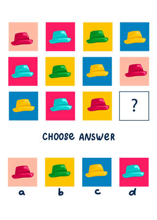 Logic game for kids, activity to children, task for the development of logical thinking and mind, cute cartoon hatsのイラスト素材