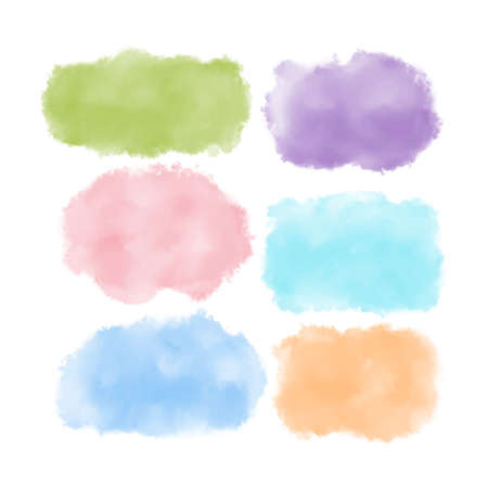 Set of abstract watercolor stains. Colored spots of paint, gouache isolated on the background. Vector illustrationのイラスト素材