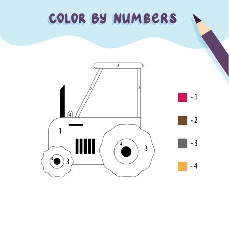 Color cute tractor by number. Educational math game for children. Coloring page.のイラスト素材
