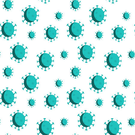 Coronavirus seamless pattern. Endless background with molecules of Covid-19. Flat style backdrop. Epidemic, pandemic, disease, infection, danger. Vector illustrationのイラスト素材