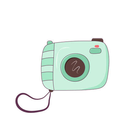 Photo camera icon isolated on white background. Accessory, for summer vacation, seaside vacation. Vector trend illustration in cartoon styleのイラスト素材