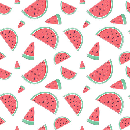 Summer seamless pattern with slices of watermelon. Endless texture with sliced juicy watermelon....