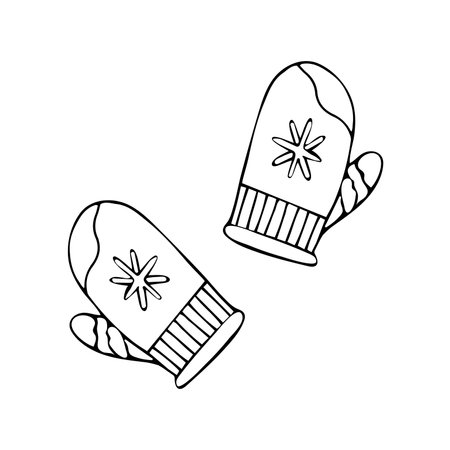 Winter mittens in sketch hand draw style isolated on white background. Vector doodle illustrationのイラスト素材
